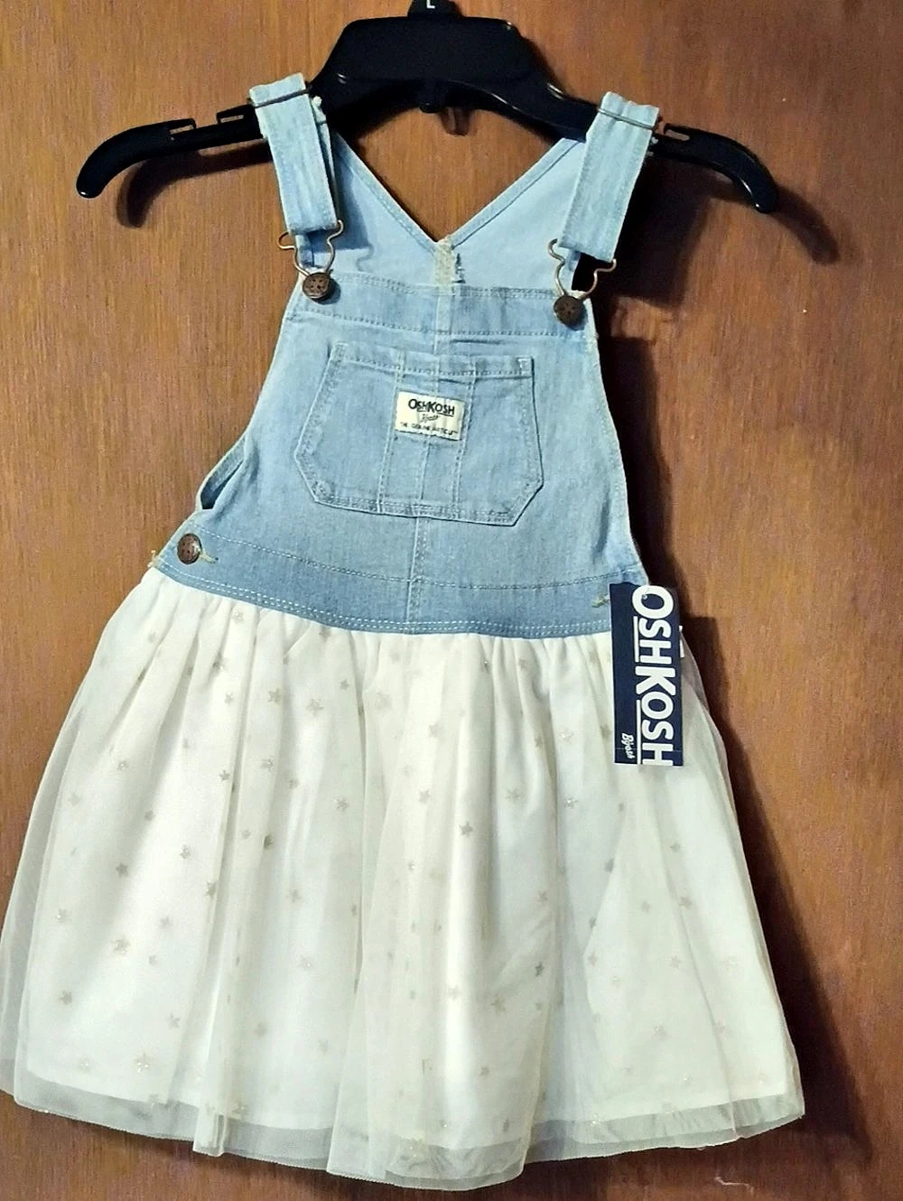 OshKosh Girls Denim Jumper Dress in Blue & White NWT